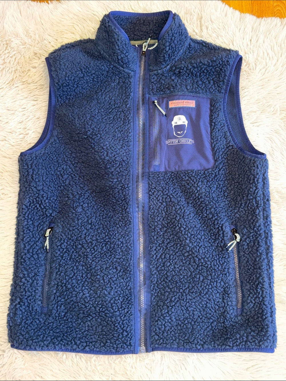 🐳🏒Vineyard Vines Blue Sherpa Fleece Vest - Spittin’ Chiclets Collab size Medium
